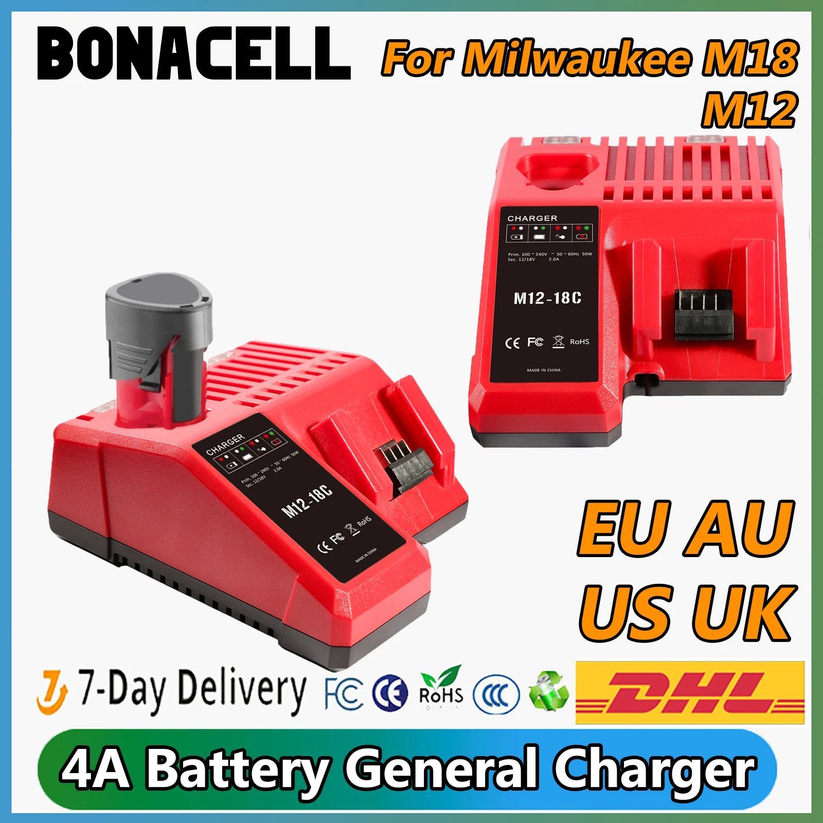 

For Milwaukee M12 M18 Battery Multi-Voltage Charger 48-59-1812 M12 M14 M18 Lithium Battery 12V-18V 48-11-2412 48-11-1852 L50