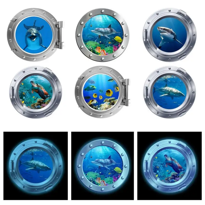 

Luminous Tape Living Room Marine Life Wall Decal Ocean World 2D Simulated Portholes Door Sticker For Kids Glow In The Dark Decal