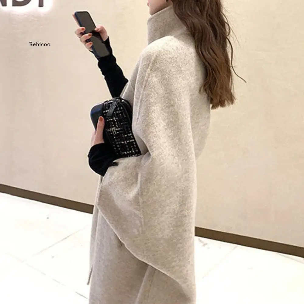 Female Overcoat 2022 Autumn And Winter New Korean Women\'s Casual Mid-length Woolen Coat Bat Sleeve Cape Outwear Polyester Hot