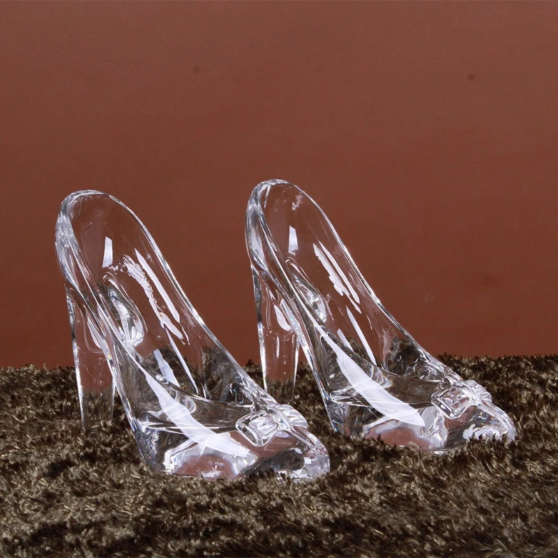 Princess Clear Glass Slipper Imitation Crystal Transparent Bowknot High Shoes Figurine Ornament Wedding Decoration