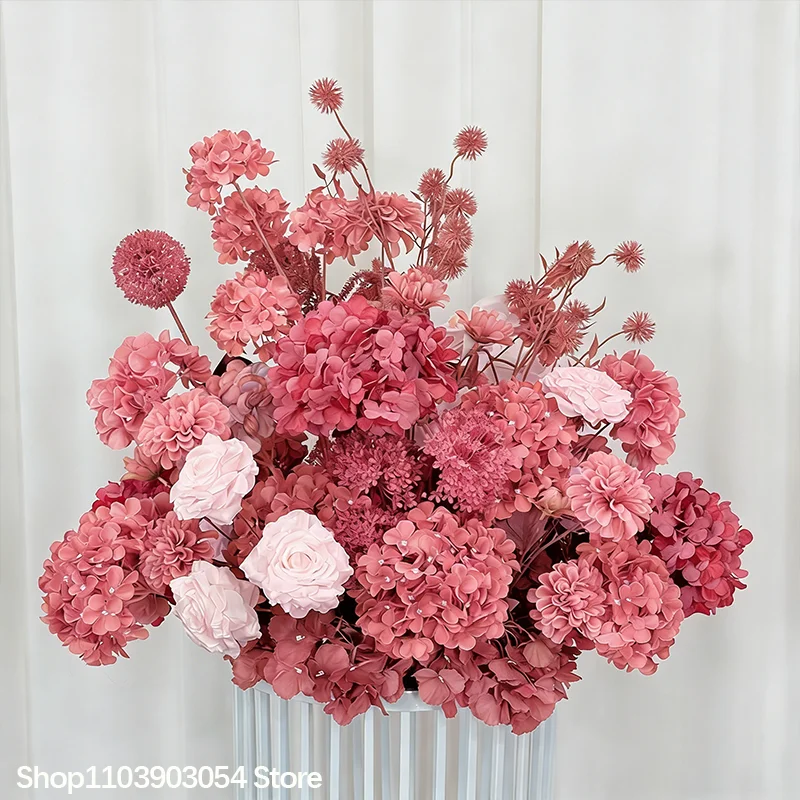 5D Grüne Burgunderrote Hortensie Künstliches Tisch-Centerpiece Blumenarrangement Luxuriöse Hochzeits-Bankett-Esstisch-Dekoration – Detail 2