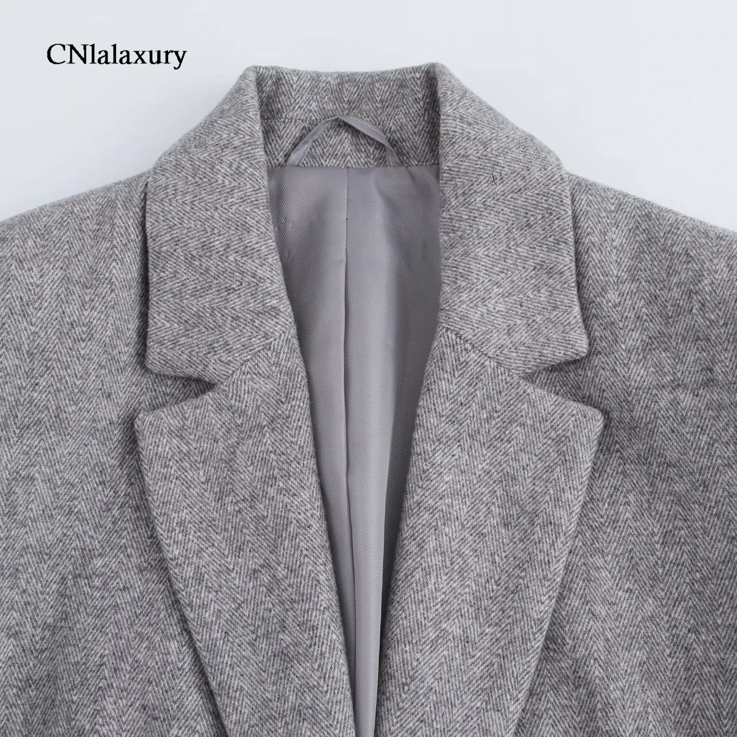 CNlalaxury Grey Blazers for Women Jackets Long Sleeve Single Button French Office Lady Outerwears New Autumn Winter Fashion Coa