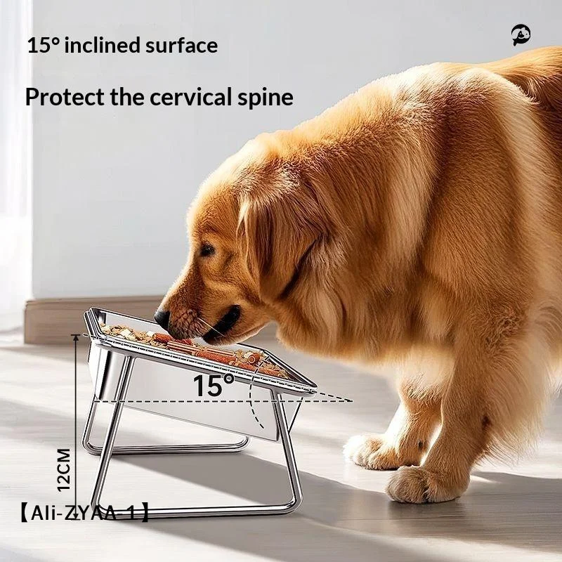 【A】Edelstahl-Hundenapf mit großem Fassungsvermögen 15 °   Schräg angehobener Nackenschutz für gesunde Fütterung, bruchsicher für Katzen und Welpen