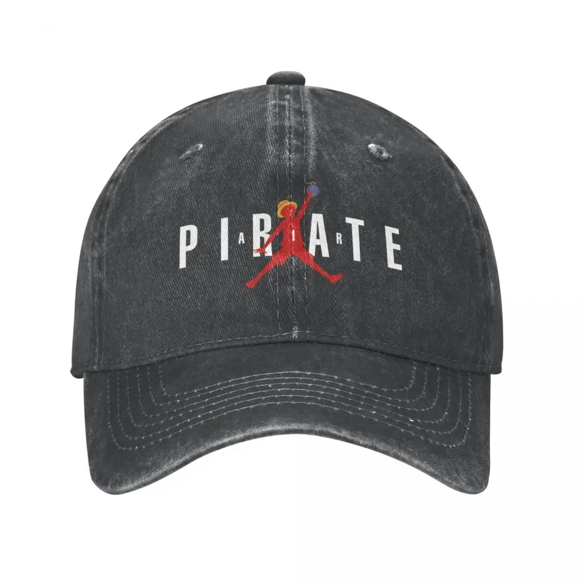 Boné de beisebol One Piece Air Pirate, Vintage angustiado Denim Sun Cap para homens e mulheres, chapéu para exercícios ao ar livre