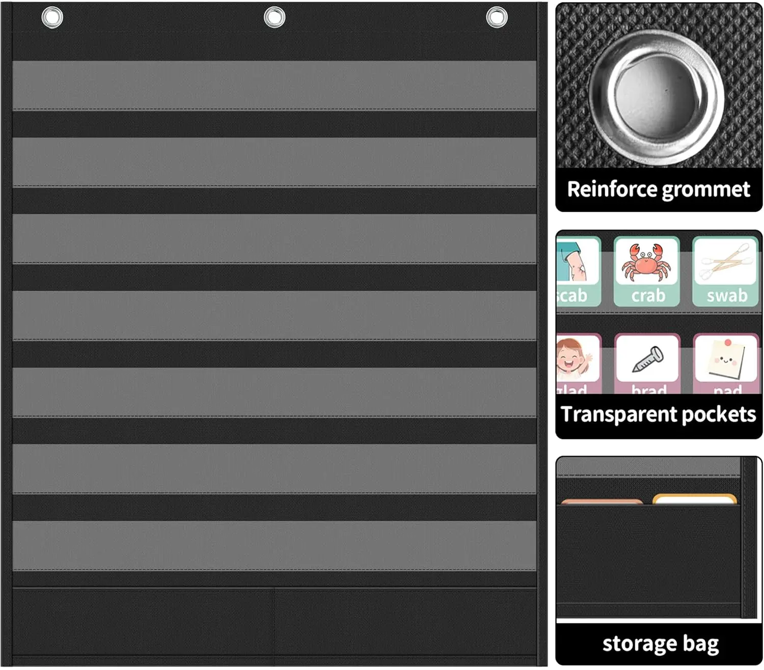 7 Pockets Classroom Standard Pocket Chart for Alphabet Learning with Storage Kids Chore Chart Word Wall Sentence Strips Chart