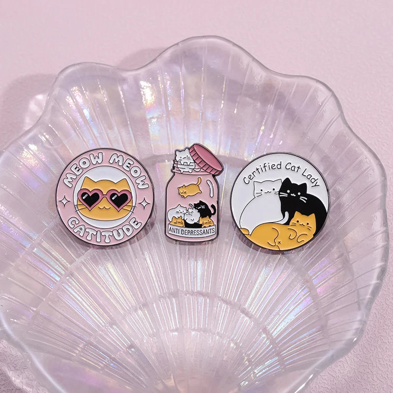 Certified Cat Lady Brooch Enamel Pins Custom Cartoon Meow Catitud Metal Brooches Lapel Badges Funny Jewelry Gift Accessories image 6