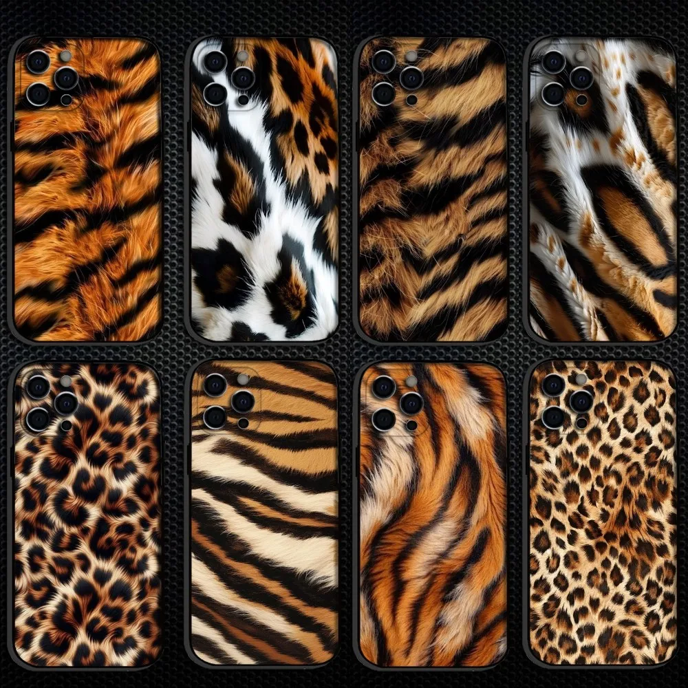 

Tiger and Leopard Pattern Phone Case For iPhone 16,15,14,13,12,11 Plus,Pro Max, Soft Silicone Black Cover
