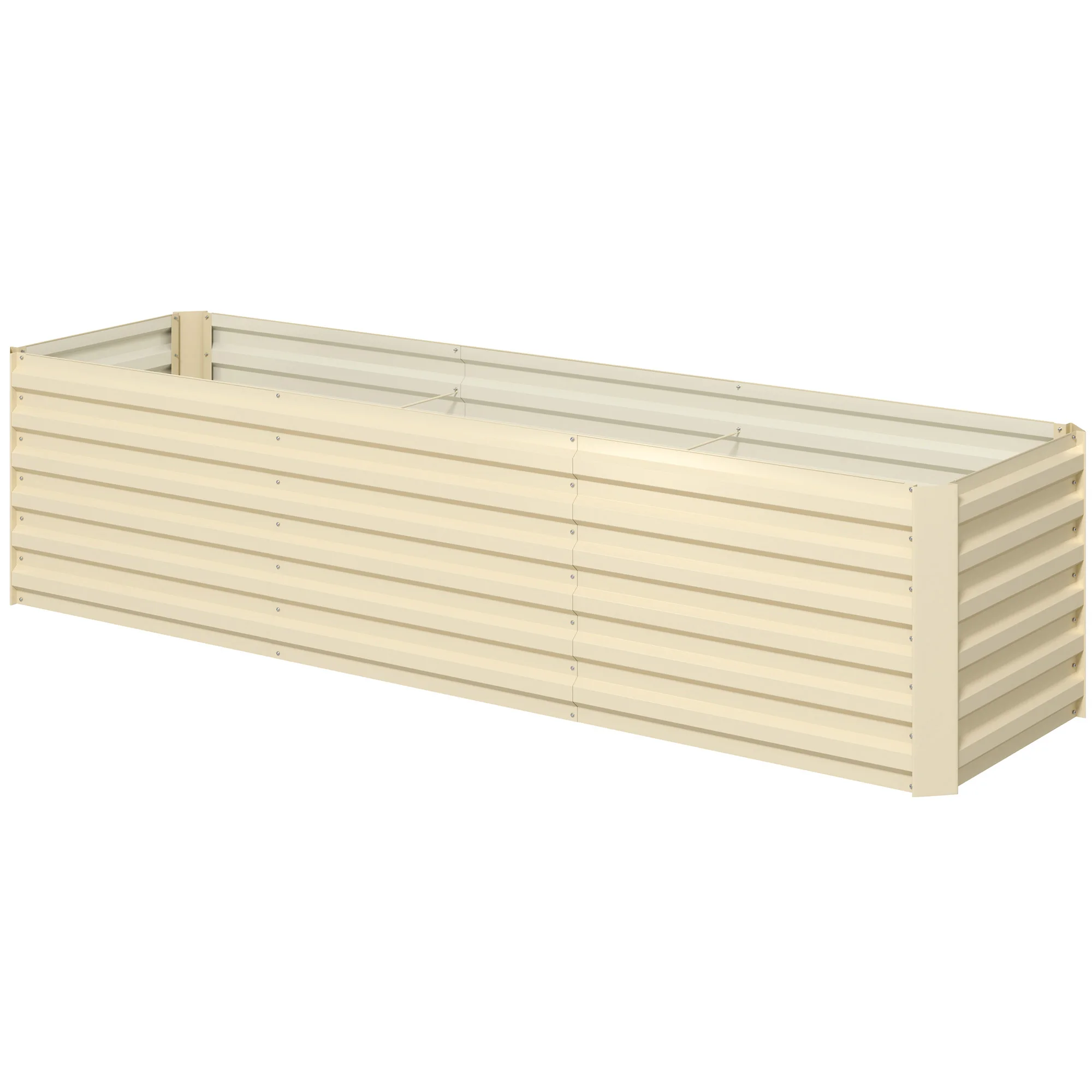 Kit de Jardinera Elevada Galvanizada de 8x2x2 pies con Borde de Seguridad para Flores, Hierbas y Vegetales, Color Blanco Crema