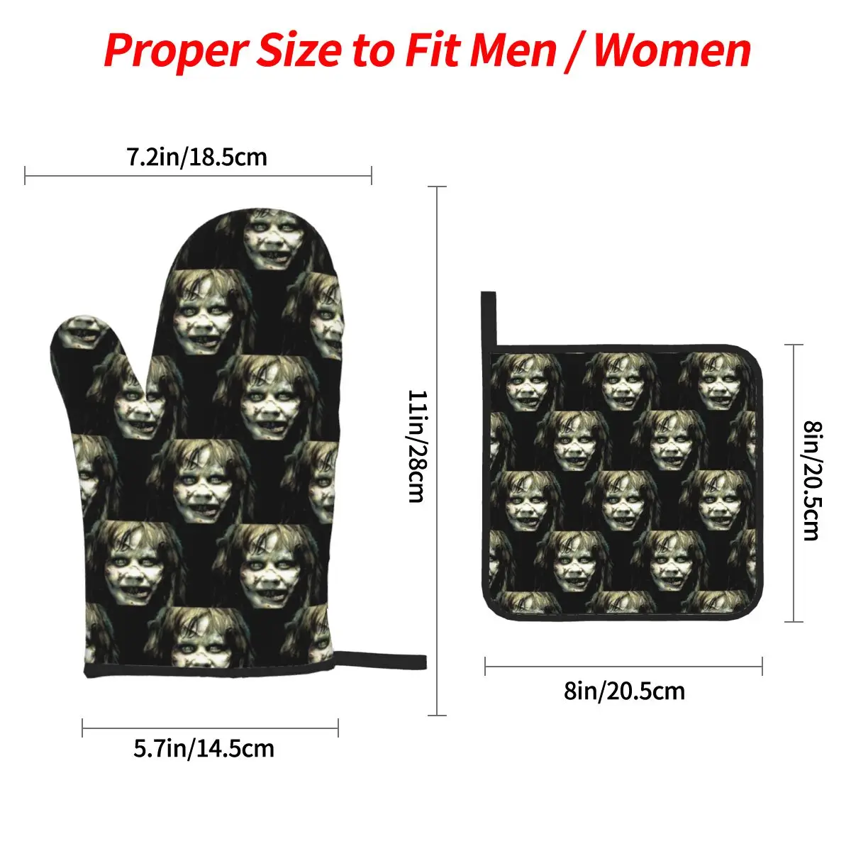 The Exorcist Horror Movie Oven Mitts and Pot Holder Sets of 4 for Baking Kitchen Cooking BBQ Resistant Non-Slip Gloves