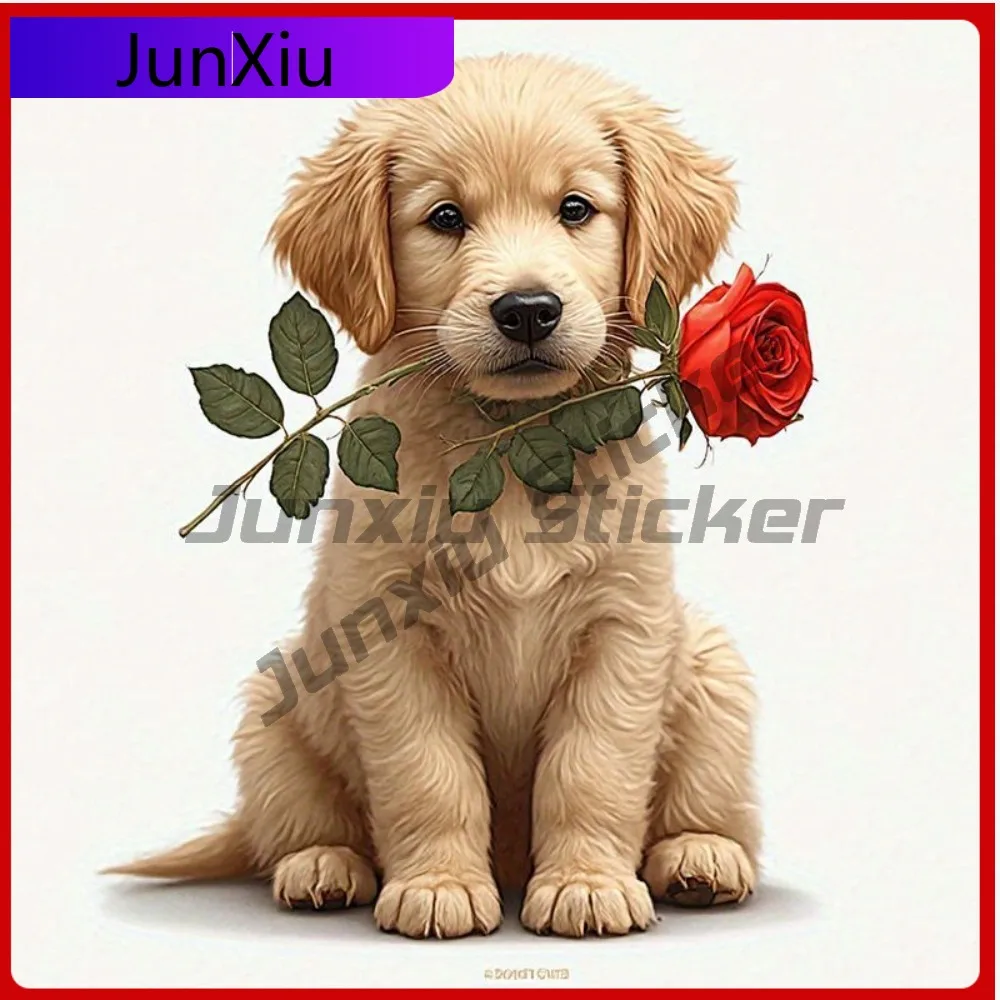 

Golden Retriever Puppy Patches with Rose Design Ideal for Cool Car sticker