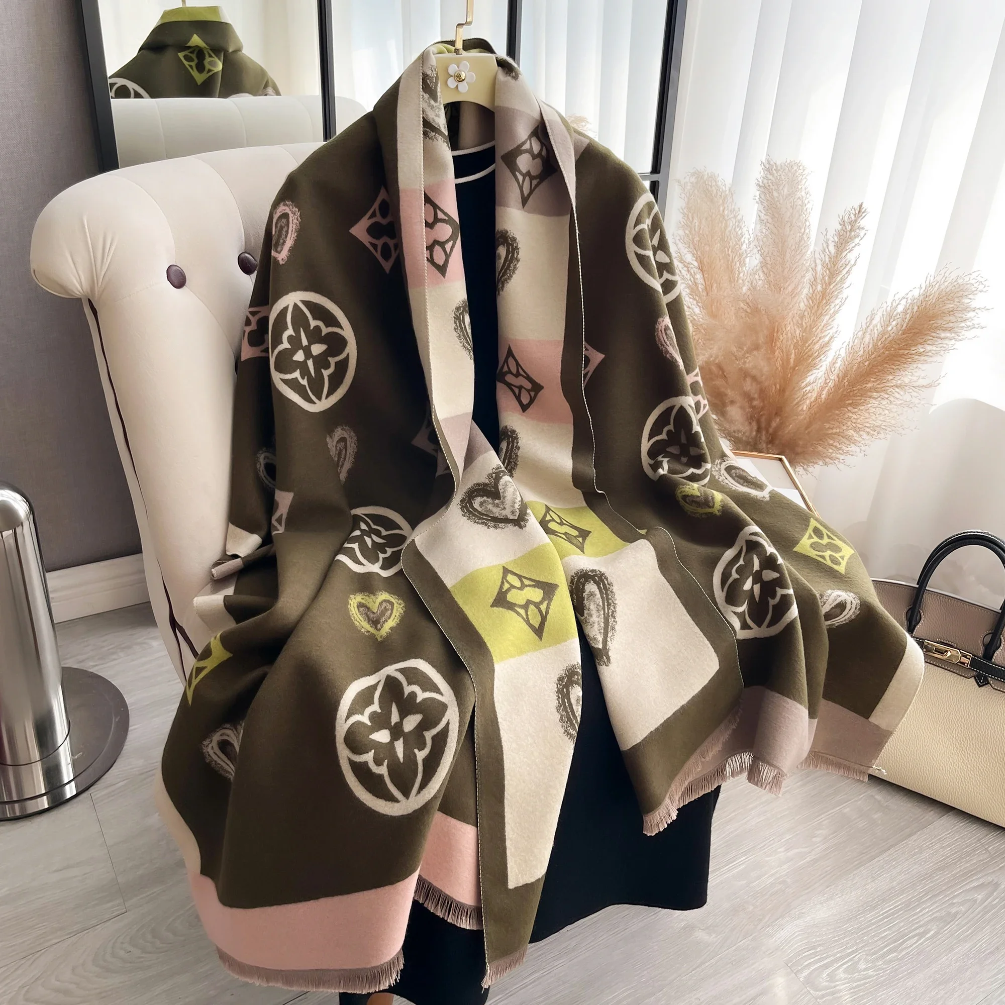 

Luxury Cashmere Love Scarf Winter Women Pashmina Shawls Warm Blanket Wraps Female Foulard Bandana Brand Thick Scarves Hijab New