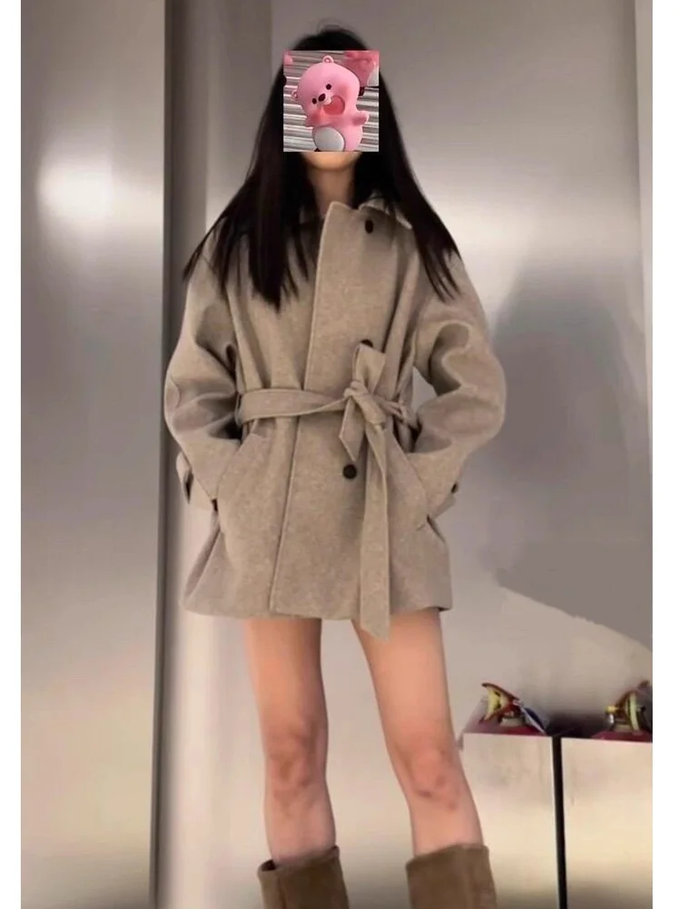 

2025 Autumn New Arrival Women's Commute High-End Feel Soft Coat Jaet with Belt Double Layer Collar Outerwear 807328