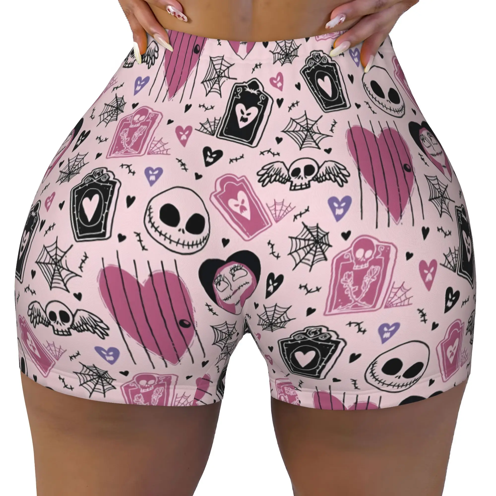 Custom Skellingtones Skull Workout Shorts Women's Halloween Gym Volleyball Running Yoga Shorts