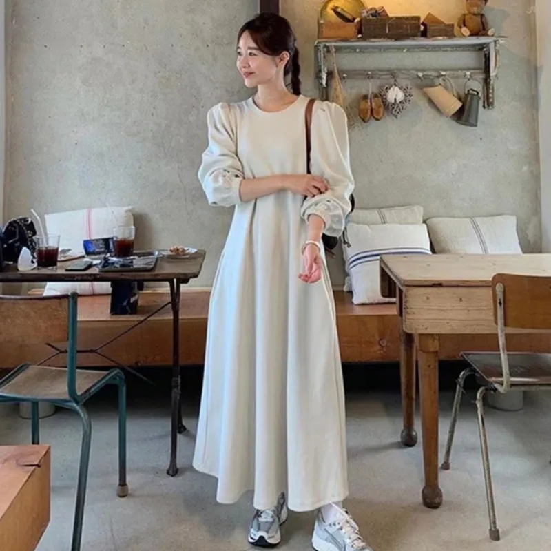 Abiti Abito da donna Night Party Inverno Pile Manica a sbuffo Girocollo Vita aderente Svasato Morbido Accogliente Caldo Delicato Per tutte le stagioni Quotidiano