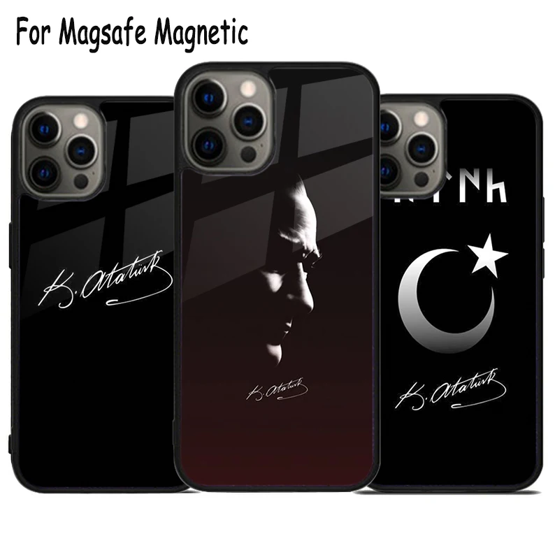 Mustafa Kemal Ataturk Signature Wireless Charge Magsafe Phone Case For iPhone 15 16 14 13 11 12 Pro Max Plus Magnetic Cover