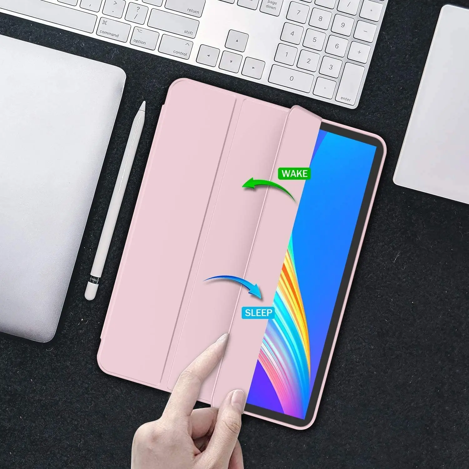 حافظة لجهاز iPad Pro مقاس 11 بوصة M4 2024 (الجيل الخامس) مع حامل قلم رصاص، [دعم قلم رصاص برو وقلم رصاص]، حافظة ذكية بحامل ثلاثي الطي