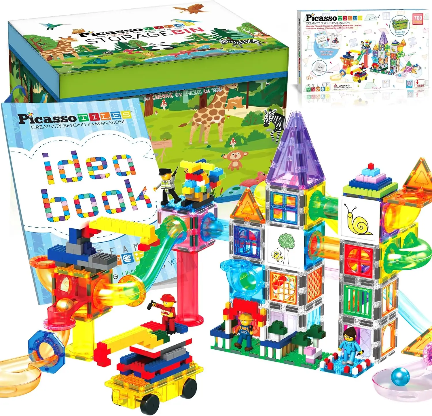 700 ชิ้น Marble Run กระเบื้องแม่เหล็กและอิฐ Combo แม่เหล็กกระเบื้อง Building Blocks Construction เด็กวัยหัดเดินของเล่นชุดถังเก็บ