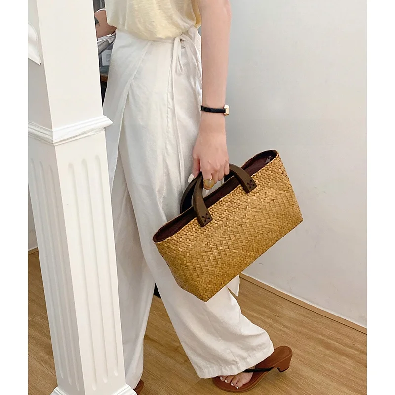 

Retro Casual Bamboo Woven Handbag Blogger Favorite St Tote Bag Sli Summer Small Square Bag for Young Adults
