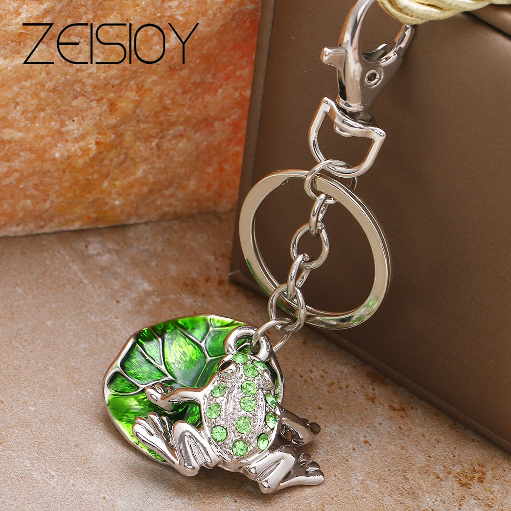 Ladies 2022 Auto Accessories Green Frog Rhinestone Pendant Keychain DIY Keyring Crystal Animal Keychain Accessories Fun Pendant