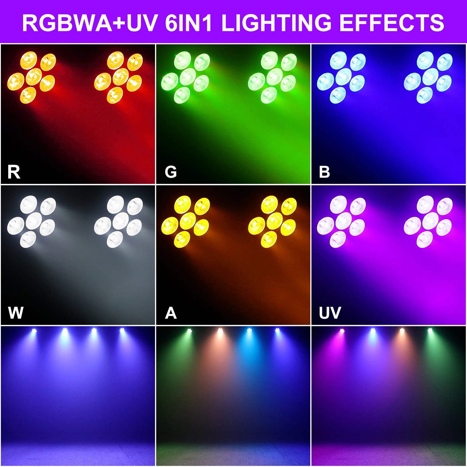 U`King 8Pcs/Set 50W Square Par Light With Battery 6X6W RGBWAUV LED Highlight Stage Light DMX512 DJ Light For Disco Wedding Party