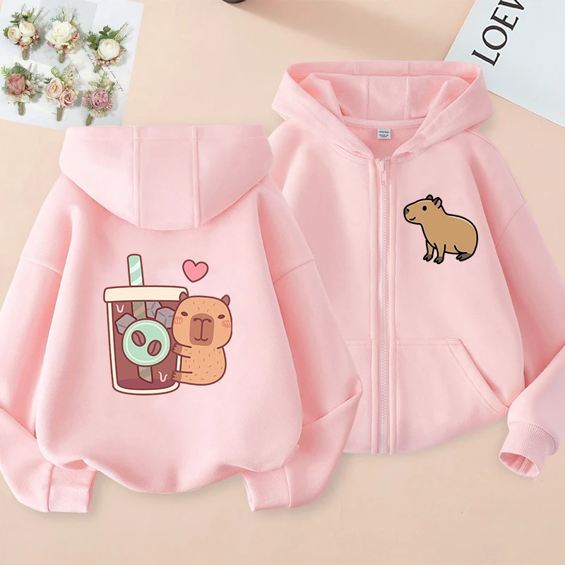 Zip Up Hoodie Kawaii Kids Capybara Children's Hoodie Zipper Children Capibara Sweatshirt Manga Clothes Kid Girl Boy Top Hoody