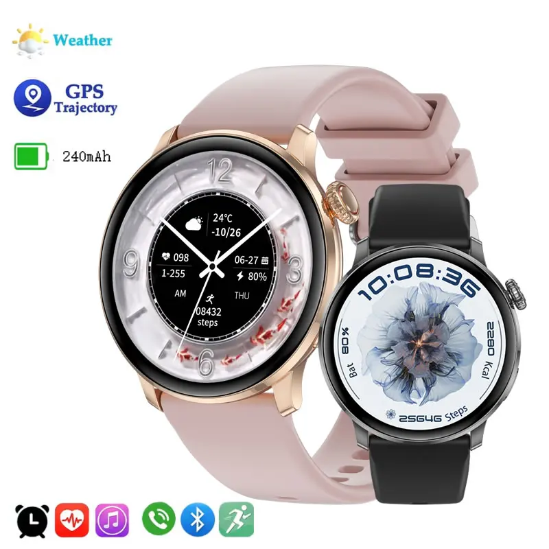 

Умные часы для женщин 2026: Новые модные женские часы с AMOLED HD-экраном, GPS, измерением пульса, Bluetooth-звонками, водонепроницаемые, для активного отдыха