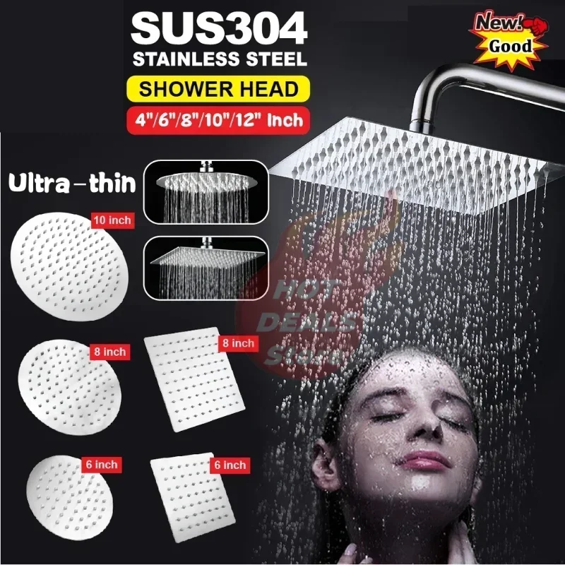 High Quality 10/8/6 Inch Stainless Steel Ultra-Thin Waterfall Shower Heads Rainfall Shower Head Rain Square Round