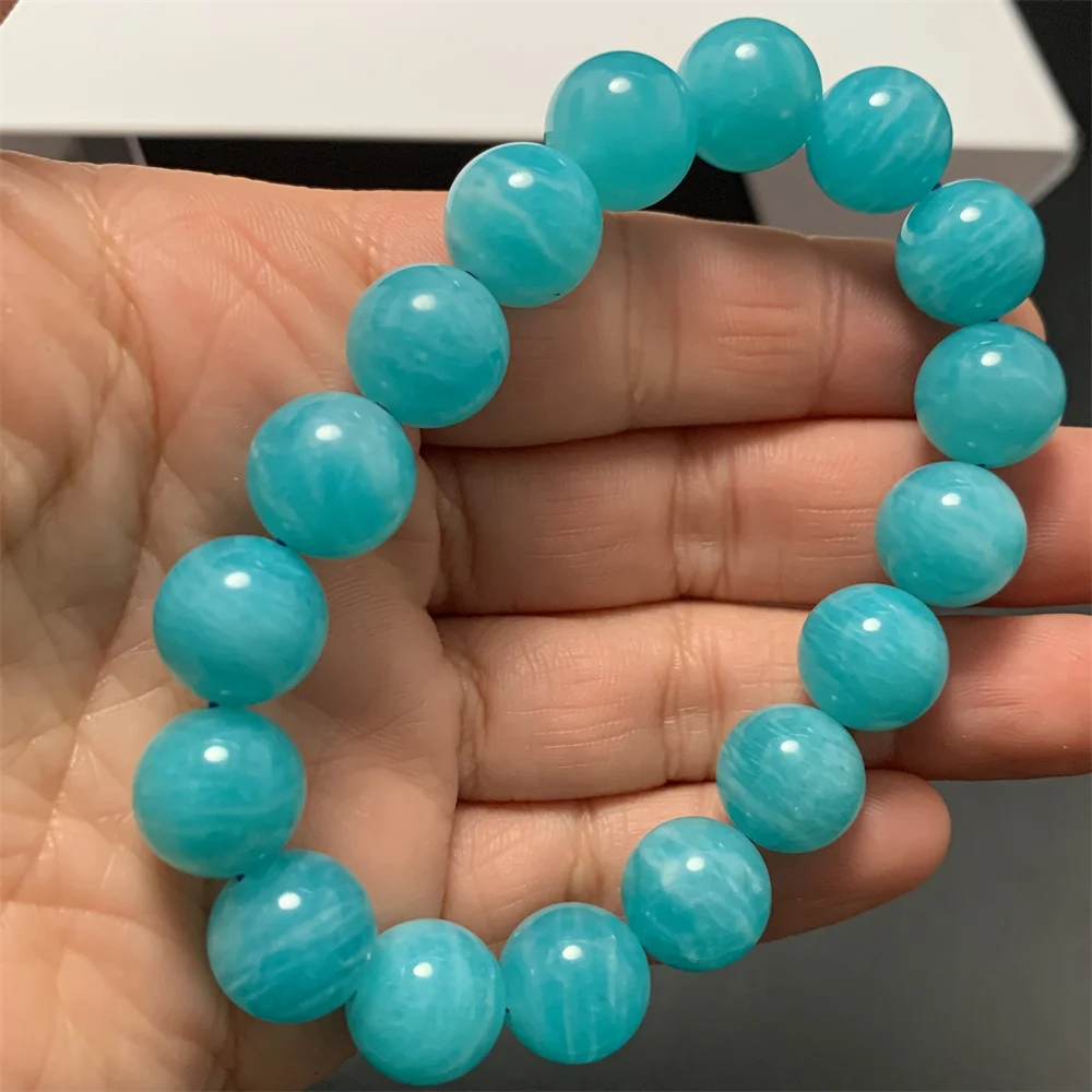 

Only 1Piece Natural Blue Zibra Amazonite Bracelets Women Icy Blue Amazonite Beads Strand Bracelet Healing More Beautiful In Real