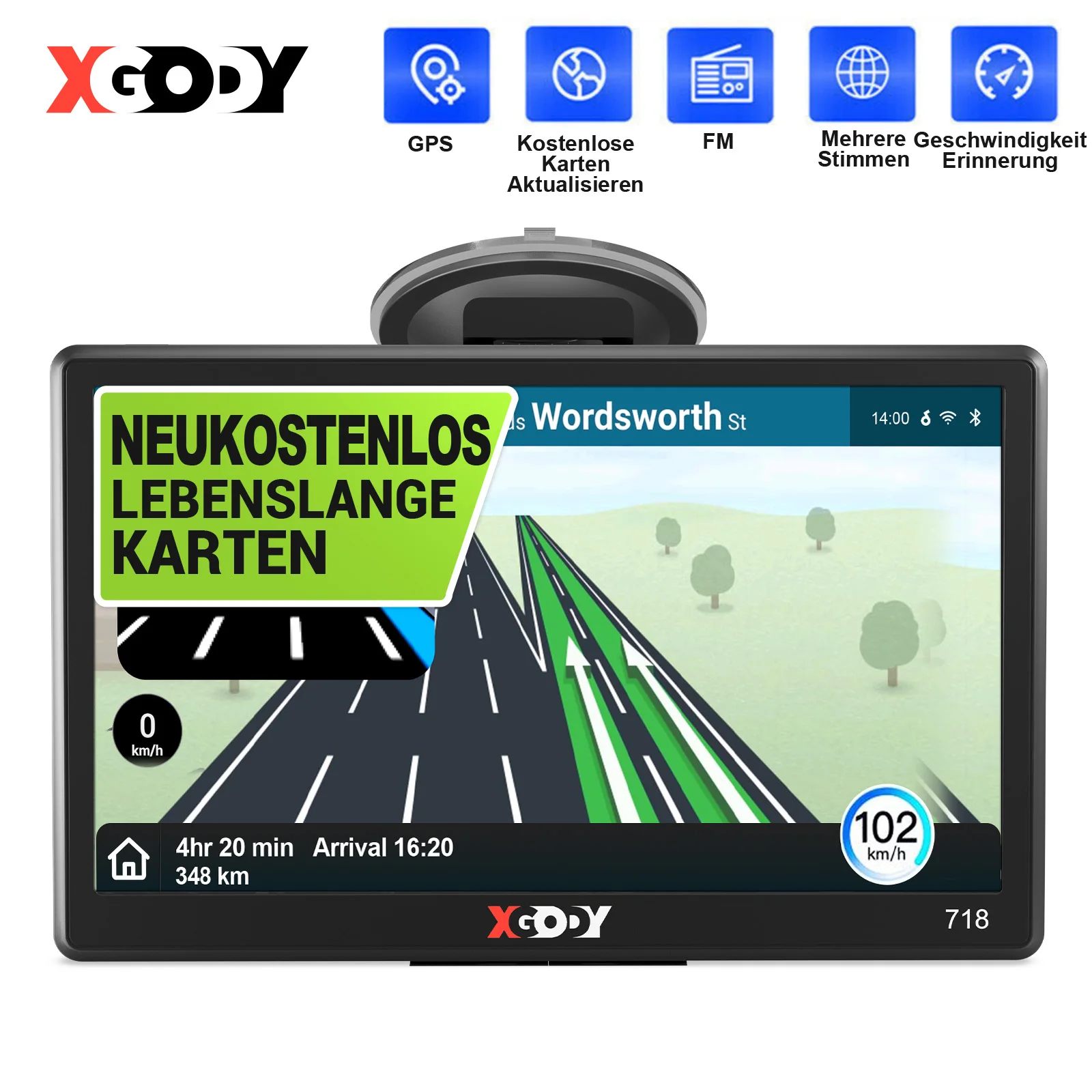 XGODY 8 Go 256 Mo 7 pouces Portable Camion Navigateur GPS Voiture Navigateur Cartes d'Europe gratuites