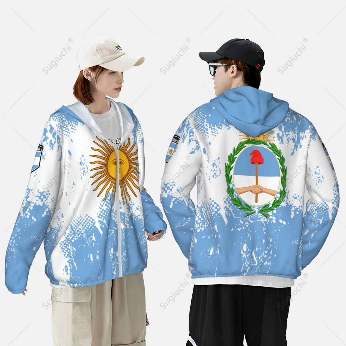 Bendera Argentina Hoodie pelindung matahari pakaian tabir surya memancing bersepeda berlari cepat kering lengan panjang dengan ritsleting poliester