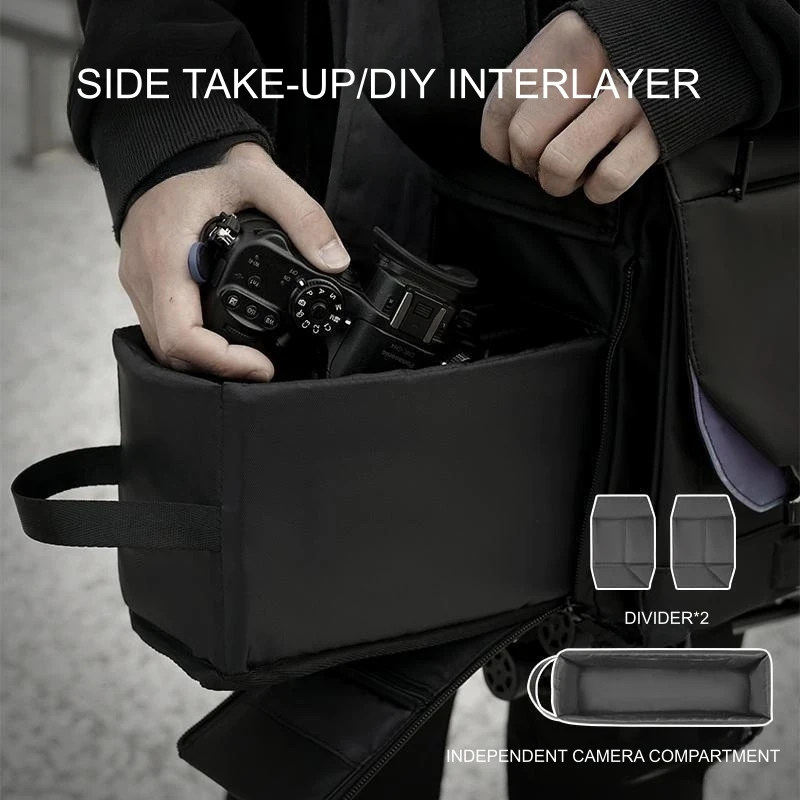 Single Shoulder Side Opening Camera Bag Waterproof Photography Sling SLR Handbag Crossbody Travel Messenger 15.6\'\' Laptop Case