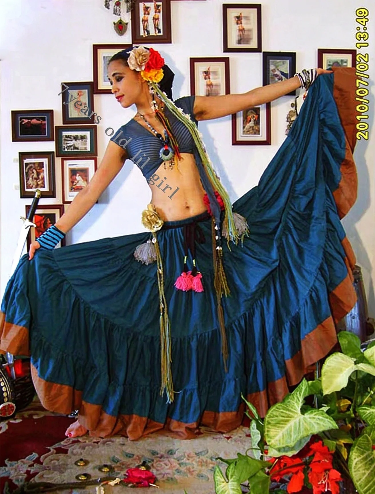 Cotton 4Tiered 18Yards Tribal Ethnic Boho Belly Dance Skirt With Border EI24 32