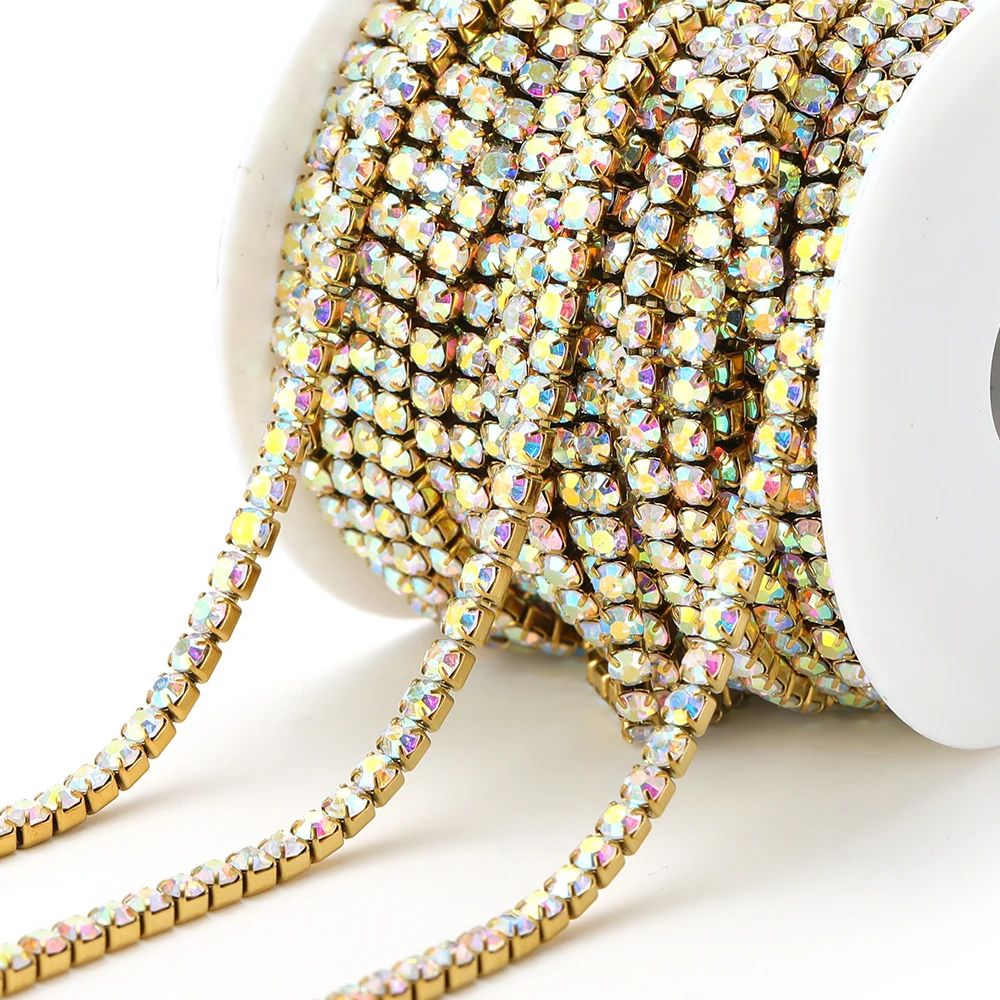 1 Meter Stainless Steel Crystal Tassel Claw Rhinestone Chains for DIY Women Necklace Bracelet Making Jewelry Clothing Supplies