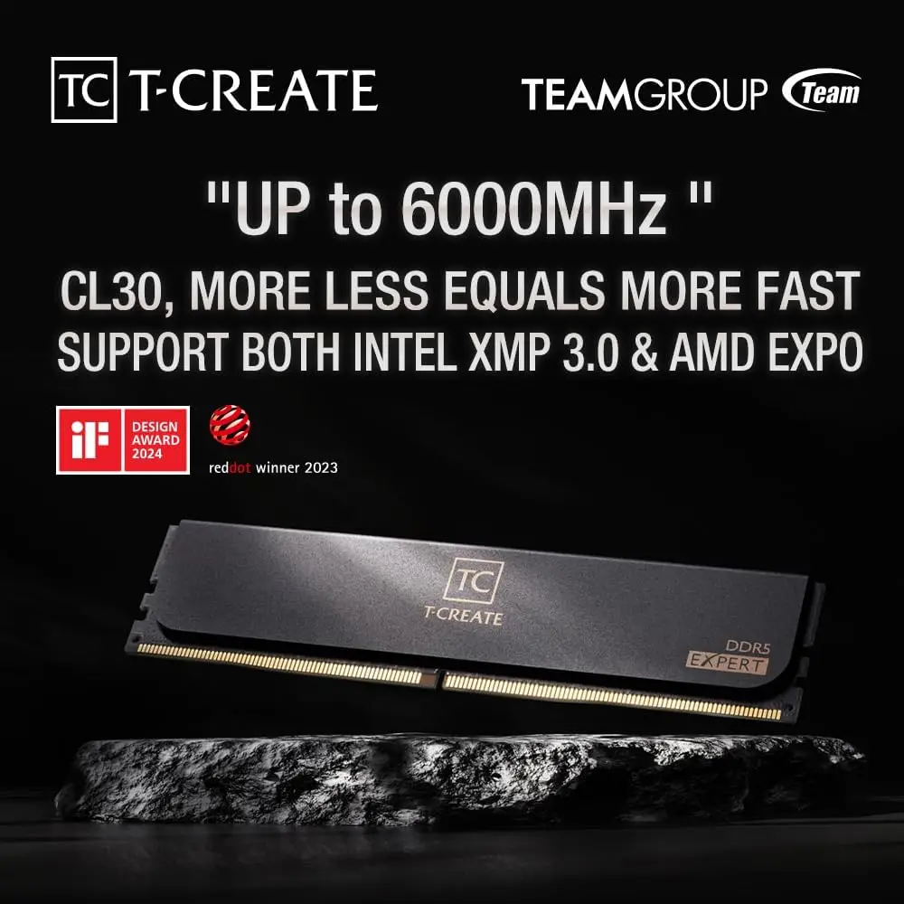 TEAMGROUP T-Create Expert CL30 Overclocking 10L DDR5 2x16GB 6000MHz, XMP 3.0 & Expo Compatible Desktop Memory Module Ram Black