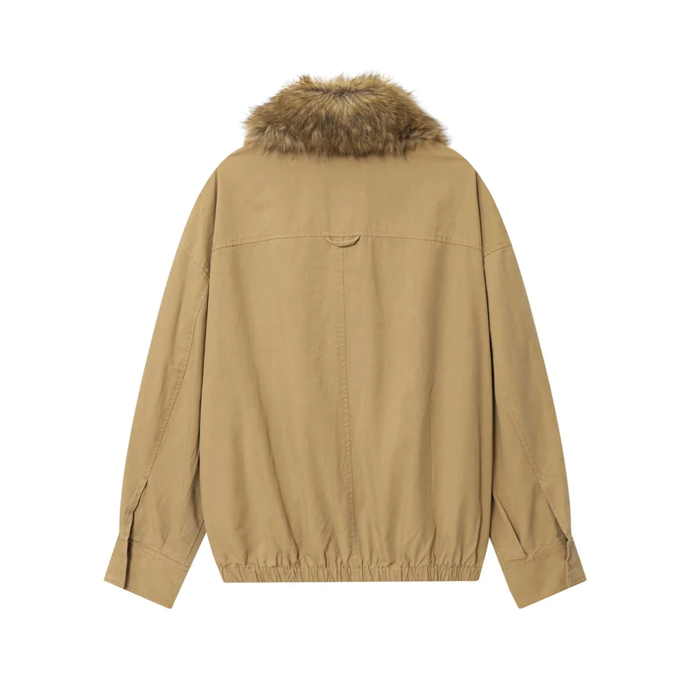 سترة نسائية جديدة للخريف والشتاء بتصميم غير رسمي وأكمام طويلة من الفرو الاصطناعي #2