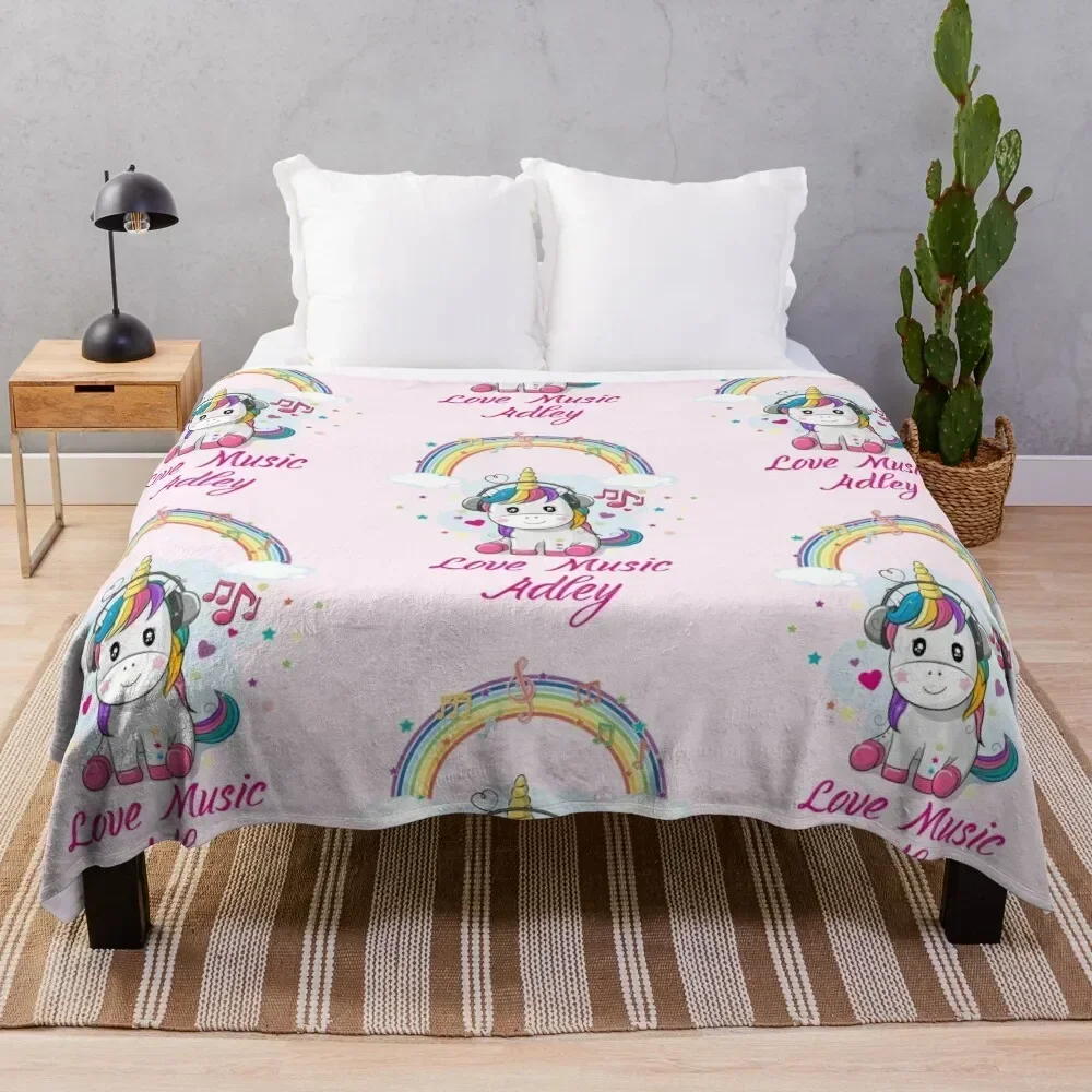 

A For Adley - Love Music Adley, Kids, Rainbow, Unicorn, Birthday, Gift, Funny Throw Blanket Cozy Warm Blanket for Bed Room Decor