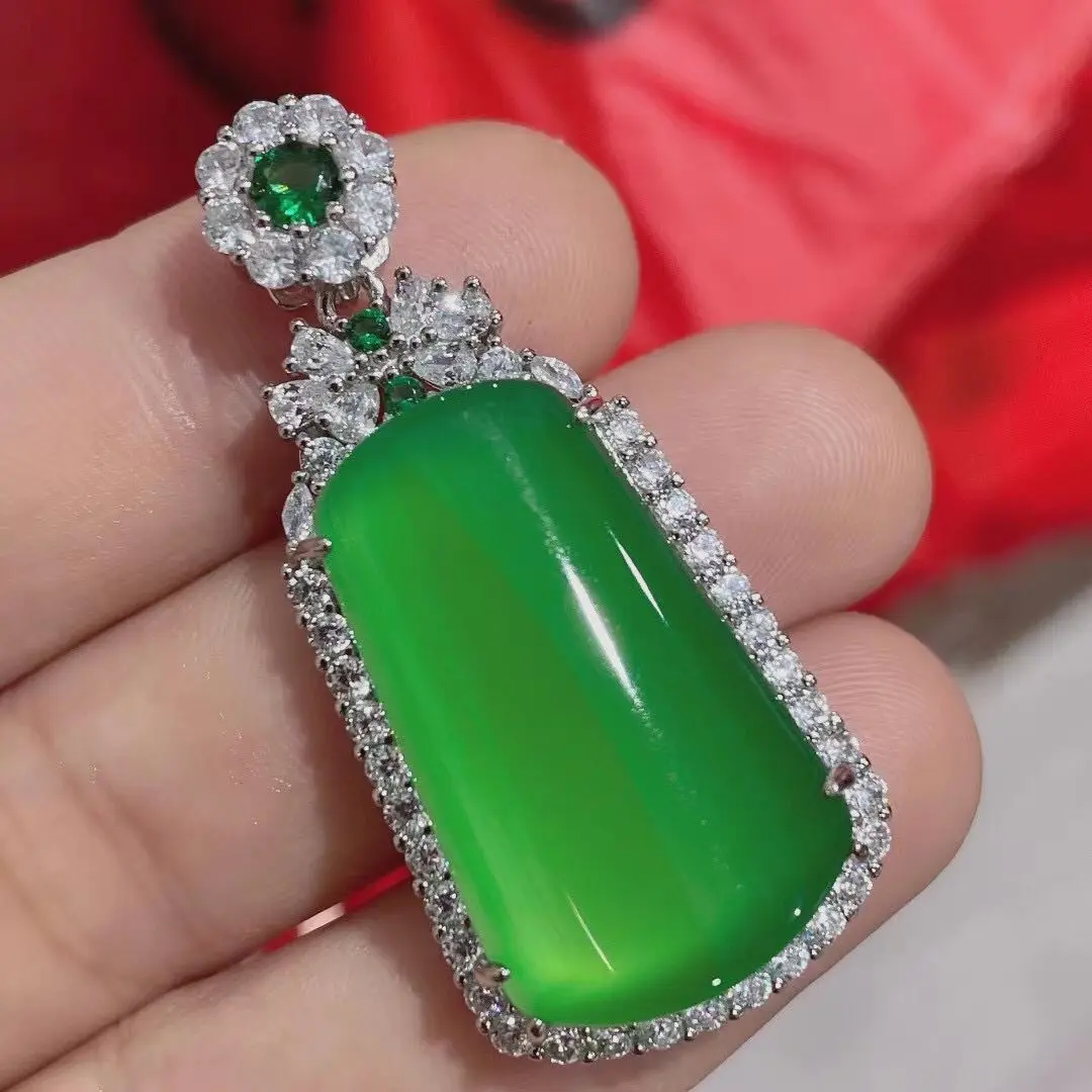 

Wholesale 925 silver inlay, high ice green chalcedony free card pendant