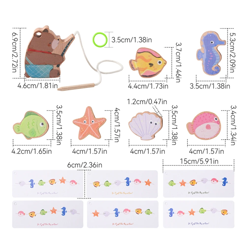 Baby Wooden Threading Toy Montessori Educational Toy for Kids Cartoon Bear Fishing Theme Threading Toy Fine Motor Skills Toys