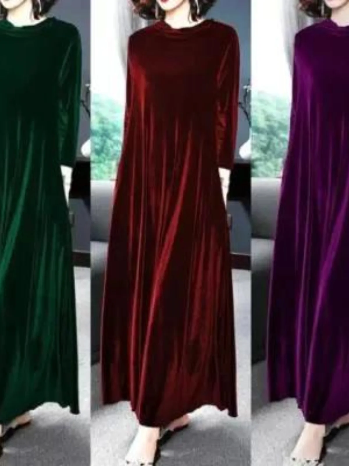 

Бархатное длинное платье-свек макси длиной до колена для похудения, трапециевидной формы, корейский, для поездок на работу, с высокой талией, весна-осень, тонкое, новое поступление