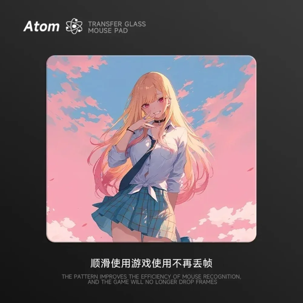 ATOM デスクアクセサリー強化ガラスマウスパッドデスクマット FPS ゲーミングマウスパッドカスタムパーソナライズされた漫画アニメゲーマーギフト