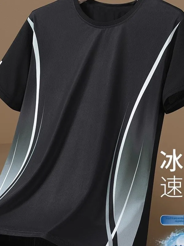 Camiseta Masculina de Verão Nova para Fitness, Manga Curta, Casual, Solta, para Corrida e Treino, com Cores em Degradê, Meia ...
