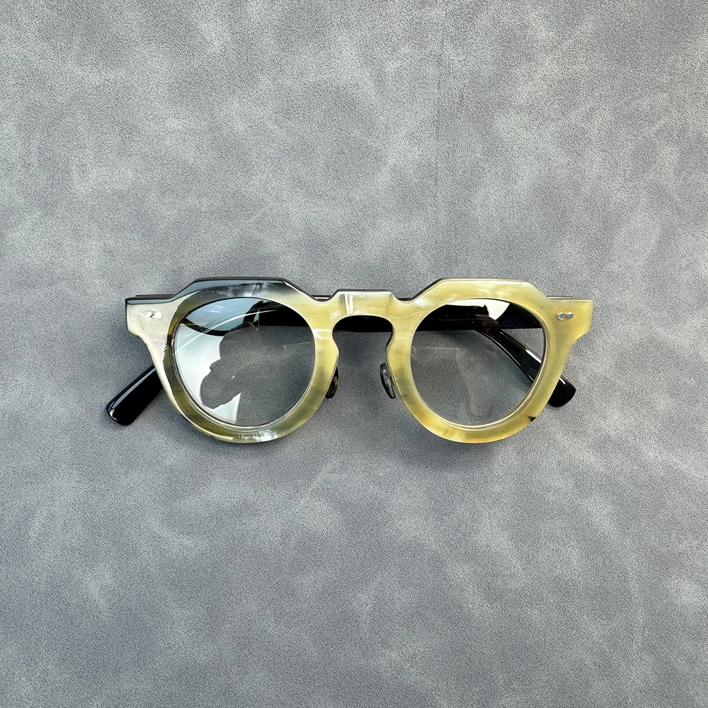 Man Glasses Frames Unique Retro Rivets Handmade Natural Horn Prescription Reading Eyeglass Frames Optical Lense Eyewear