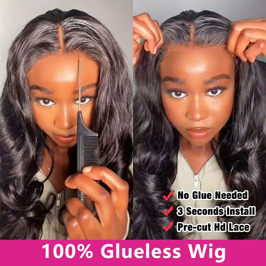 Glueless Preplucked Human Hair Wigs Ready To Go Body Wave Transparent Easy Wear And Go 4x4 Pre-Cut Lace Wigs For Black Women