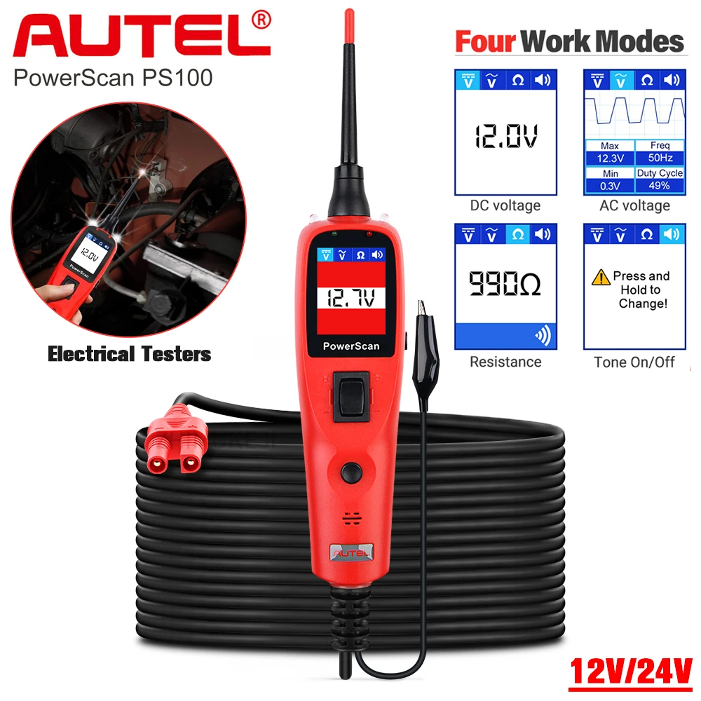 Autel PowerScan PS100 12V/24V Electrical System Auto Circuit Tester Power Probe BMS Short Open Finder Car Repair Diagnosis Tools