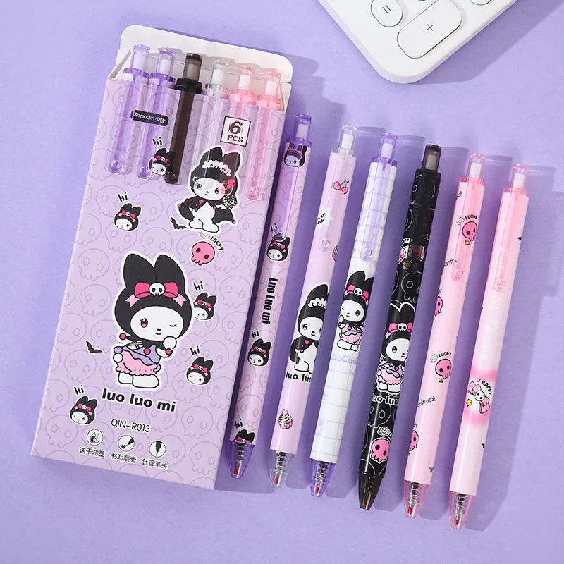 Sanrio 12pcs Press Gel Pen Cartoon Kuromi Pochacco Melody Office Stationery 0.5mm Black Student Exam Tools Stationery Wholesale