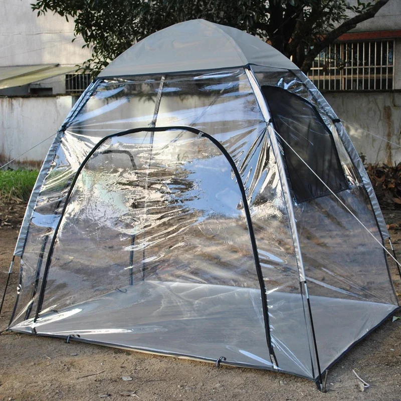 Transparante PVC-tent met een zijgaas, ademend anti-muggenvenster, zondroging en warme bloemenkamer, zonneschijnhuis buiten