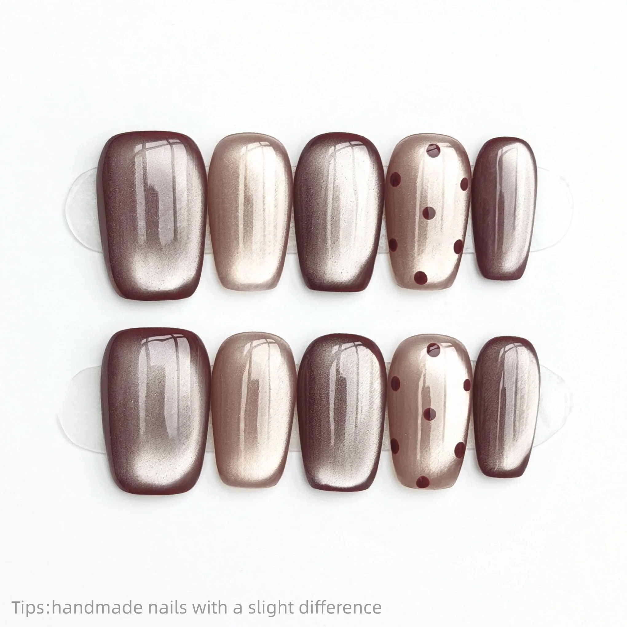 10 pièces à la main marron argent à pois presse sur ongles carré couverture complète portable réutilisable élégant faux ongles 2026