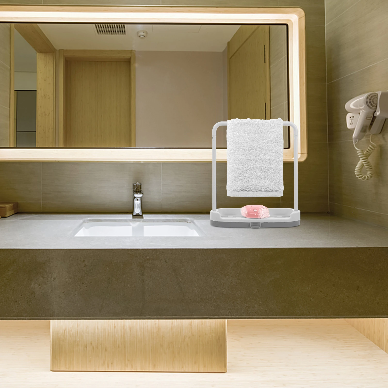 Dishcloth Drying Rack Plastic Countertop Organizer For Towel Soap Sponge Storage With Drain Spout Grey Kitchen Gadget