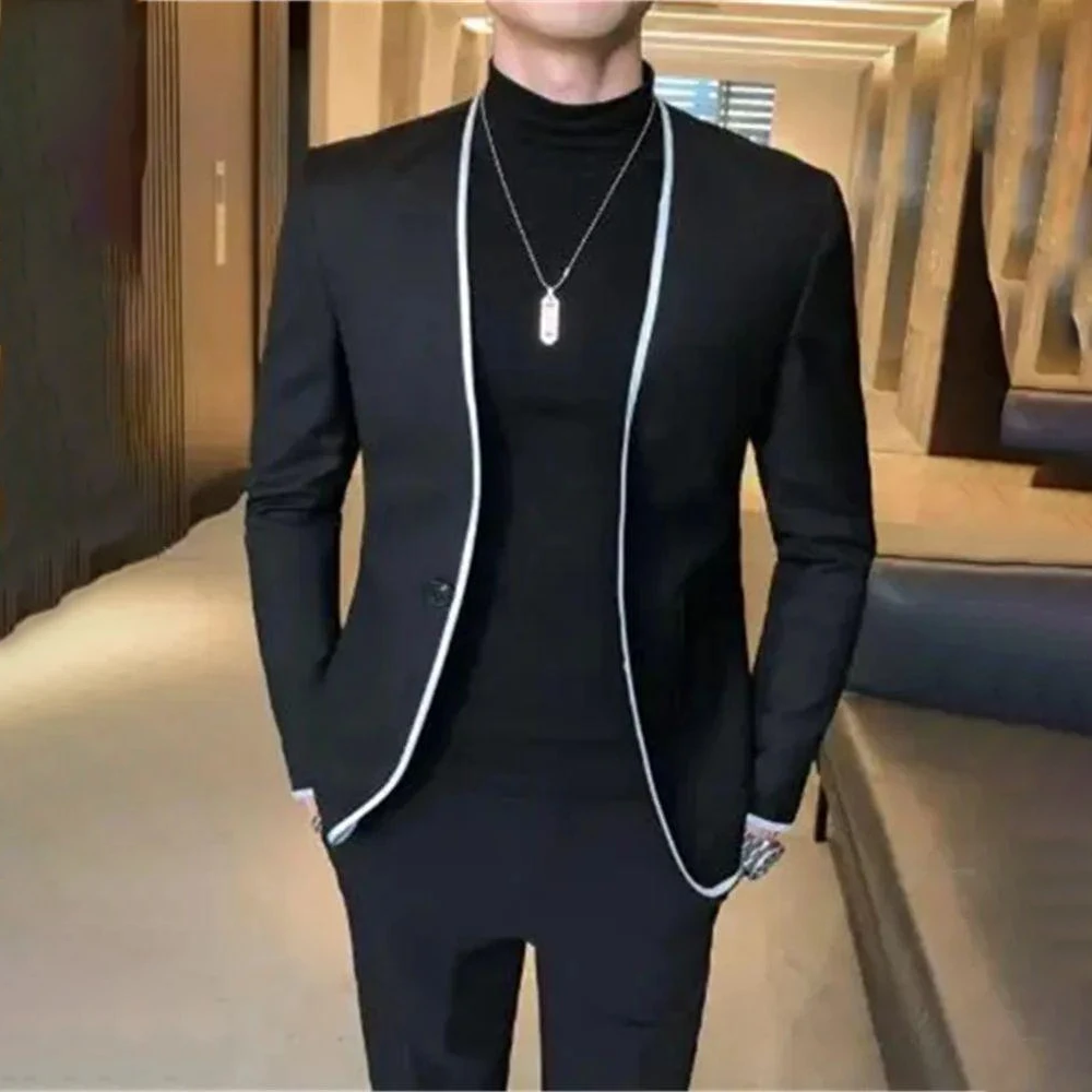 

Элегантные мужские костюмы черного цвета, облегающие, из 2 предметов: пиджак и брюки, формальная одежда для мужчин, стильные повседневные деловые наряды, костюм.