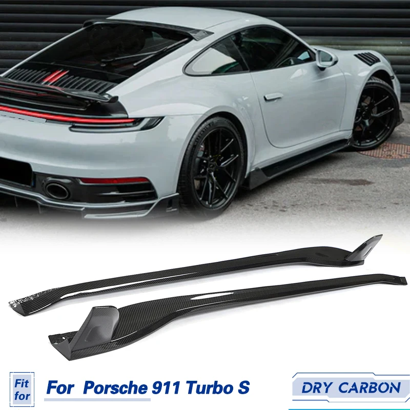 Car Side Skirts Extensions Dry Carbon for Porsche 911 Turbo S Coupe Convertible 2-Door 2019-2023 Side Bumper Apron Lip Body Kits